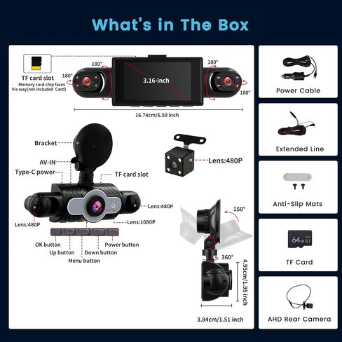 4 Channel 360 Degree View Dash Cam Front and Rear Inside Left Right in Kuwait