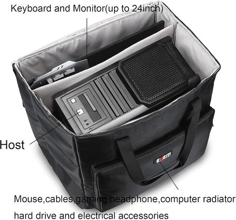 BUBM Desktop Computer Carrying Case, Padded Nylon Carry Tote Bag for Transporting Computer Tower PC Chassis, Keyboard, Cable and Mouse, Desktop Computer+ Monitor Bag, 3 light 24", Travel in Kuwait