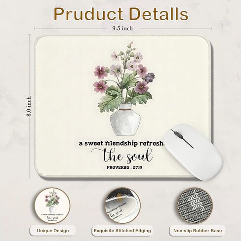 Christian Mouse Pad 9.5x8 Inch, Christian Friendship Gifts for Women, Proverbs 27:9 Bible Verse Mouse Pads for Computer Laptop Desk, Office Desk Accessories in Kuwait