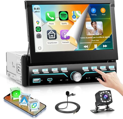 MAHVEC Single Din Touchscreen Car Radio with Wireless CarPlay Android Auto in Kuwait