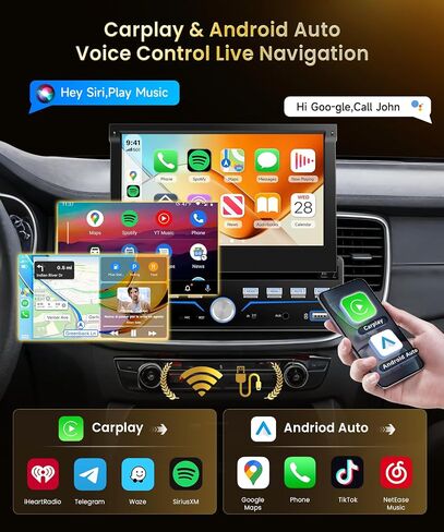 MAHVEC Single Din Touchscreen Car Radio with Wireless CarPlay Android Auto in Kuwait