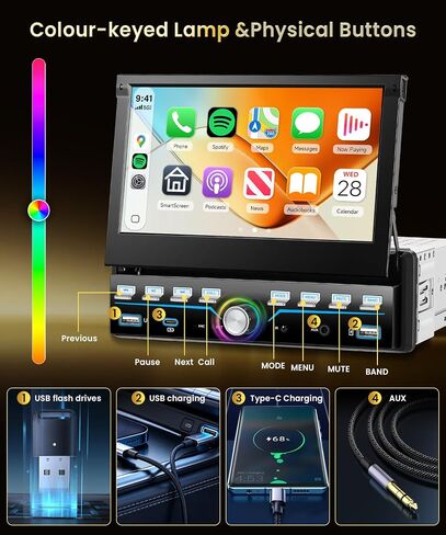 MAHVEC Single Din Touchscreen Car Radio with Wireless CarPlay Android Auto in Kuwait