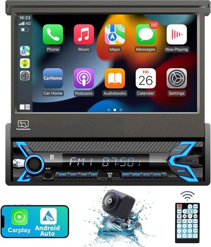 Motorized Single Din Touchscreen Car Stereo, Apple Carplay & Android Auto in Kuwait
