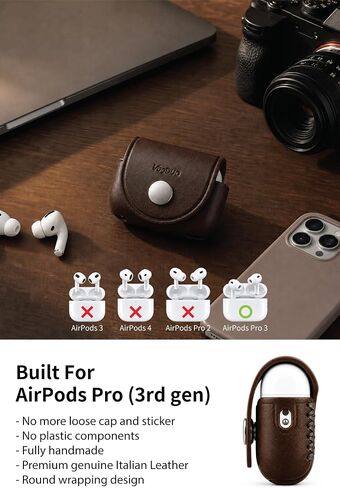 VogDUO Genuine Leather AirPods Pro 3 Case - Handcrafted Wireless Charging Holder, AirPods Pro 3rd gen Case Cover, Premium Holster, Compatible with Apple AirPods Pro 3, Qi and MagSafe Charging (Brown) in Kuwait