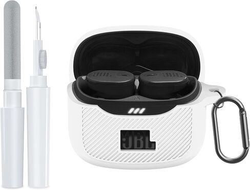 for JBL Tune Buds 2 Case Cover, Soft Silicone Protective Earbuds Case, Only Compatible with JBL Tune Buds 2 Case with Carabiner & Cleaner Kit Accessories Set(Black) in Kuwait