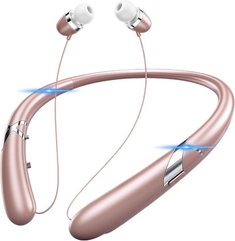V5.3 Neckband Bluetooth Headphone,Retractable Headphones with Stereo Noise Cancelling & IPX5 Sweatproof for Clear Business Calls and Running in Kuwait