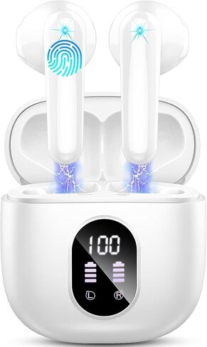 Wireless Earbuds, Bluetooth Headphones V5.4 Stereo Bass Ear Buds with ENC Noise Cancelling Mics,56H Bluetooth Earbuds with LED Display Charging Case, IP7 Waterproof Earphones for Android iOS【Mini】 in Saudi Arabia
