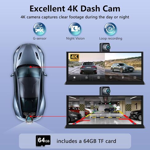 11.26" Carplay Screen for Car 4K Dash Cam 350° Rotate Camera Unique Bracket in Saudi Arabia