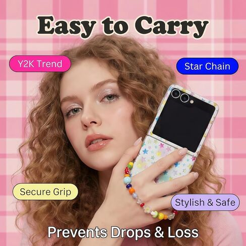 Y2K Star Cute Case for Samsung Galaxy Z Flip 7 with Chain in Kuwait