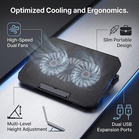 Laptop Cooling Pad Dual Fans Height Adjustable 12-17 Inch in Saudi Arabia