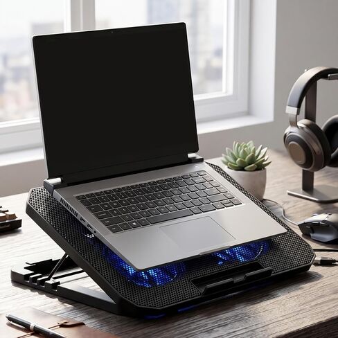 Laptop Cooling Pad Dual Fans Height Adjustable 12-17 Inch in Saudi Arabia