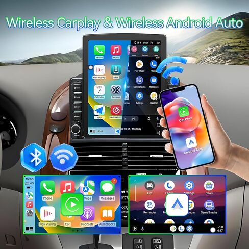 Android 15 Car Radio Stereo Compatible with Toyota Sienna 2004-2010,9.7 Inch Touchscreen,Car Stereo Support Wireless Carplay & Android Auto,Bluetooth/GPS/WiFi/Mirror Link/Backup Camera/SWC/FM in Kuwait