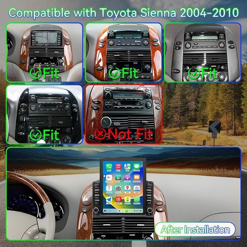 Android 15 Car Radio Stereo Compatible with Toyota Sienna 2004-2010,9.7 Inch Touchscreen,Car Stereo Support Wireless Carplay & Android Auto,Bluetooth/GPS/WiFi/Mirror Link/Backup Camera/SWC/FM in Kuwait