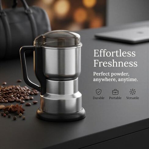 Coffee Grinder Electric, Portable Electric Spice and Herb Grinder with 304 Stainless Steel Body, 110V-240V Multi-Purpose Grain Mill, Fine Powder for Home Kitchen Use and Travel, Everyday Use in Kuwait