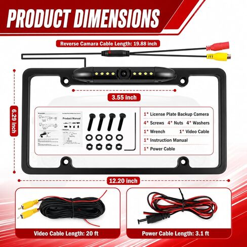2026 Upgraded License Plate Backup Camera with 8 LED Lights,170° Wide Angle License Plate Reverse Camera with Night Vision,Waterproof Back up Cameras Licenses Plates Mount in Kuwait