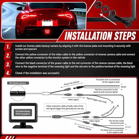 2026 Upgraded License Plate Backup Camera with 8 LED Lights,170° Wide Angle License Plate Reverse Camera with Night Vision,Waterproof Back up Cameras Licenses Plates Mount in Kuwait