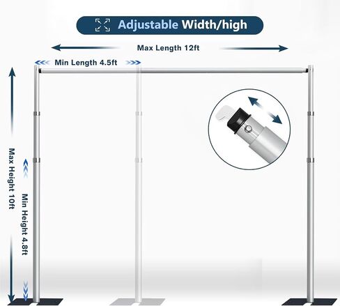 SLOW DOLPHIN 12x10ft(Width x Height) Pipe and Drap Backdrop Stand Kit,Heavy Duty Adjustable Frame Backdrop Stand for Event, Birthday Party, displays and Wedding Decoration in Kuwait