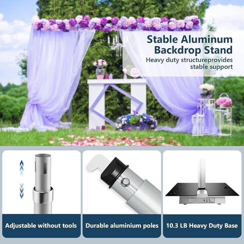 SLOW DOLPHIN 12x10ft(Width x Height) Pipe and Drap Backdrop Stand Kit,Heavy Duty Adjustable Frame Backdrop Stand for Event, Birthday Party, displays and Wedding Decoration in Kuwait