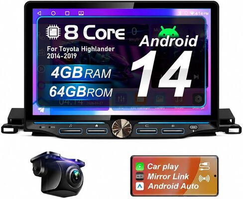 Upgraded 8-Core Car Radio Stereo for Toyota Highlander 2014-2019, 4GB+64GB Head Unit with 1280×800 HD 10.1" Touchscreen with Wireless CarPlay Android Auto, Knob Buttons, Factory Camera SWC Compatible in Kuwait