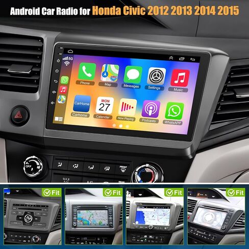 Car Radio Stereo for Honda Civic 2012 2013 2014 2015, Build in Wireless/Wire Carplay & Android Auto Support Bluetooth, Back-up Camera,FM Radio,SWC,9 Inch QLED Touch Screen in Kuwait