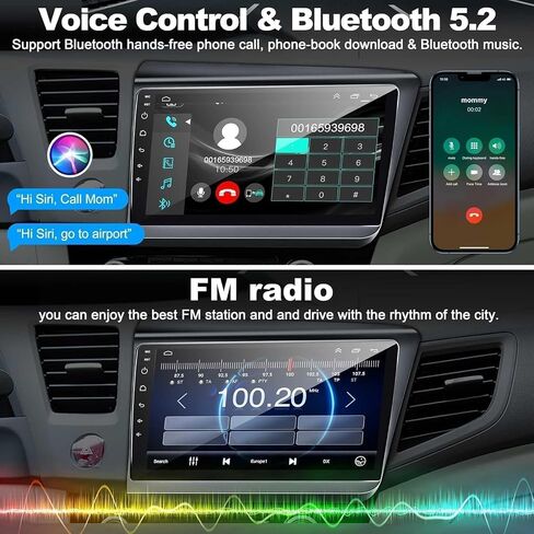 Car Radio Stereo for Honda Civic 2012 2013 2014 2015, Build in Wireless/Wire Carplay & Android Auto Support Bluetooth, Back-up Camera,FM Radio,SWC,9 Inch QLED Touch Screen in Kuwait