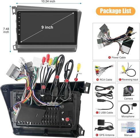 Car Radio Stereo for Honda Civic 2012 2013 2014 2015, Build in Wireless/Wire Carplay & Android Auto Support Bluetooth, Back-up Camera,FM Radio,SWC,9 Inch QLED Touch Screen in Kuwait