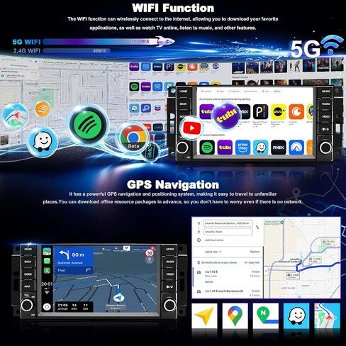 5GWiFi Upgrade Car Radio for Dodge Avenger Challenger 2008-2014, Grand Caravan 2008-2020, RAM 1500/2500/3500 2009-2012, 7inch Touch screen Car Stereo Receivers Wireless Carplay Android Auto GPS Camera in Kuwait