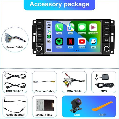 5GWiFi Upgrade Car Radio for Dodge Avenger Challenger 2008-2014, Grand Caravan 2008-2020, RAM 1500/2500/3500 2009-2012, 7inch Touch screen Car Stereo Receivers Wireless Carplay Android Auto GPS Camera in Kuwait