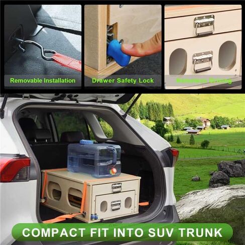 Slide-Out Overland Kitchen Box, Foldable Outdoor Cooking Gear for SUV Car Camping Overlanding in Kuwait