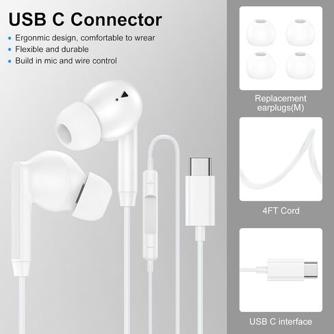 Type C Headphones Wired Earbuds for iPhone 17e 17 Pro Max 17 16e 16 Pro Max in Kuwait