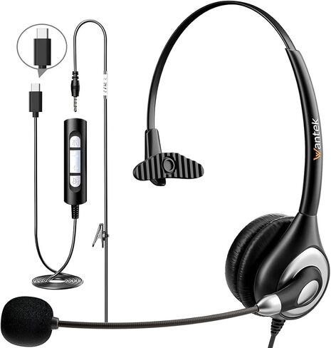Wantek Headset with Microphone for PC Wired Headphones - USB C 3.5mm Headsets with Noise-Cancelling Microphone for Laptop in Kuwait