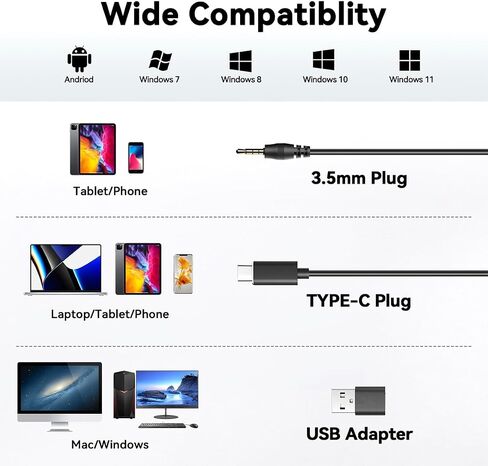 Wantek Headset with Microphone for PC Wired Headphones - USB C 3.5mm Headsets with Noise-Cancelling Microphone for Laptop in Kuwait