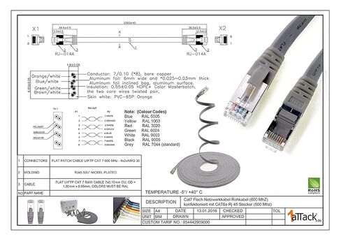1aTTack.de Piatto Flat Slim Cat.7 Network Cable 1 m 7 Colours - 7pcs in Kuwait
