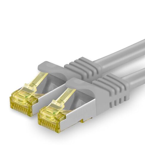 1aTTack.de Cat.7 Patch Cable Set S/FTP (PiMF) Ethernet LAN Network Cables 10 Gigabit/s High Speed 600 MHz with Locking Protection Halogen-Free (LSZH) Grey - 1 Piece 15m in Kuwait