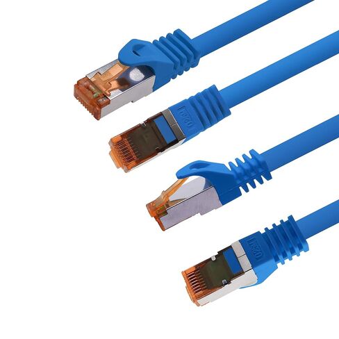 1aTTack.de Cat.7 ethernet Cable 0,25m - Blue - 5 Pieces - Cat7 LAN Network 10GBASE-T - 10000 Mbps (Sftp Pimf) Double Shielded patchcable RJ45 Plug Cat.6a in Kuwait