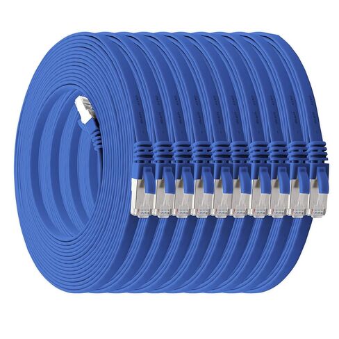 1aTTack.de 1m - Blue - 10 Pieces CAT.7 Ethernet Gigabit LAN Cable (HIGH Speed Flat Networkcable) 600 MHz, 10000 Mbit/s, Slim, patchkabel (compatibel with CAT5 CAT5e CAT6 CAT6a Cat8) Ribbon in Kuwait
