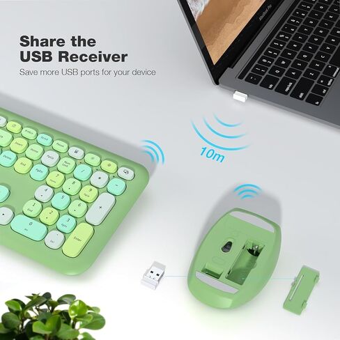 SaharaCase - Wireless Keyboard & Mouse Combo with Silent Click | Colorful Full Keyboard | USB Adapter (Lime Green) in Saudi Arabia