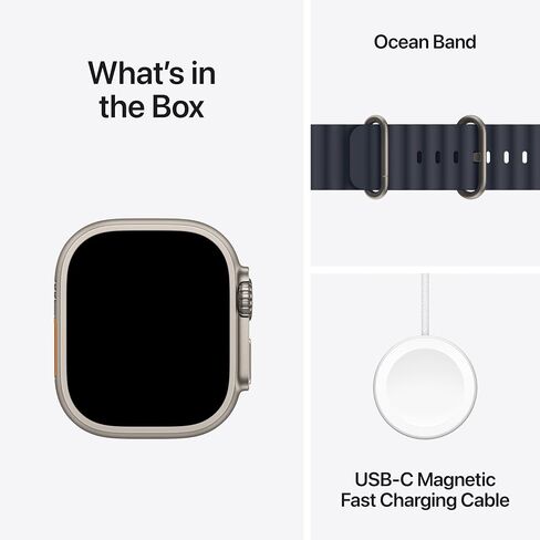 Apple Watch Ultra 2 [GPS + Cellular, 49mm] Natural Titanium Case with Navy Ocean Band, One Size (Renewed) in Saudi Arabia