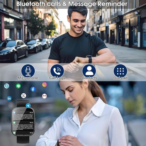 Puqo Smart Watches for Men Women, 1.95" HD Touchscreen Fitness Tracker with Bluetooth Calls, IP68 Waterproof, 120+ Sport Modes, 7-Day Battery, 24/7 Heart Rate & Sleep Monitor for Android iOS (Black) in Kuwait