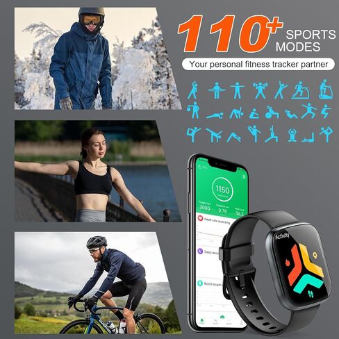 Puqo Smart Watches for Men Women, 1.95" HD Touchscreen Fitness Tracker with Bluetooth Calls, IP68 Waterproof, 120+ Sport Modes, 7-Day Battery, 24/7 Heart Rate & Sleep Monitor for Android iOS (Black) in Kuwait