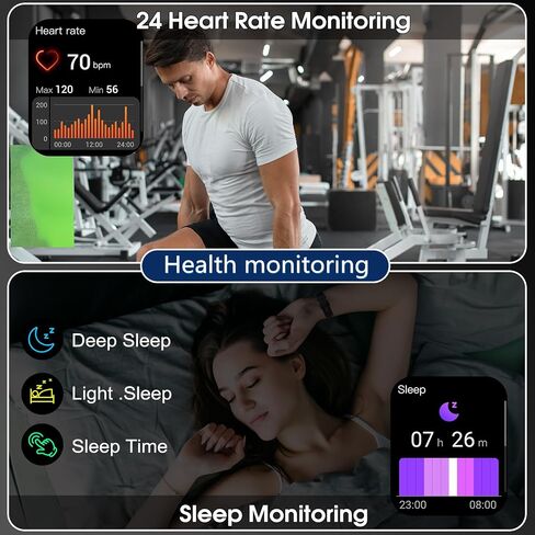 Puqo Smart Watches for Men Women, 1.95" HD Touchscreen Fitness Tracker with Bluetooth Calls, IP68 Waterproof, 120+ Sport Modes, 7-Day Battery, 24/7 Heart Rate & Sleep Monitor for Android iOS (Black) in Kuwait