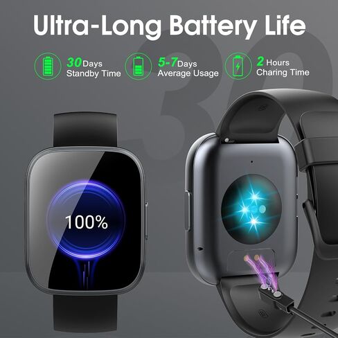 Puqo Smart Watches for Men Women, 1.95" HD Touchscreen Fitness Tracker with Bluetooth Calls, IP68 Waterproof, 120+ Sport Modes, 7-Day Battery, 24/7 Heart Rate & Sleep Monitor for Android iOS (Black) in Kuwait