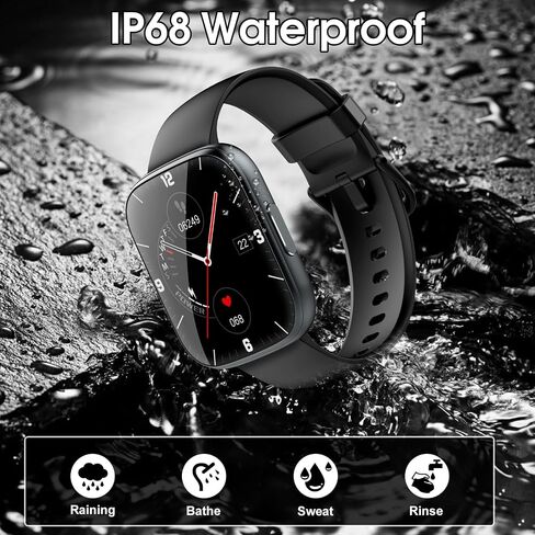 Puqo Smart Watches for Men Women, 1.95" HD Touchscreen Fitness Tracker with Bluetooth Calls, IP68 Waterproof, 120+ Sport Modes, 7-Day Battery, 24/7 Heart Rate & Sleep Monitor for Android iOS (Black) in Kuwait