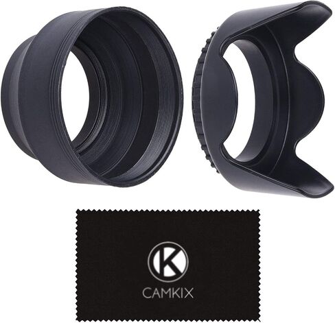 55mm Set of 2 Camera Lens Hoods - Rubber (Collapsible) + Tulip Flower - Sun Shade/Shield - Reduces Lens Flare and Glare - Blocks Excess Sunlight for Enhanced Photography and Video in Kuwait