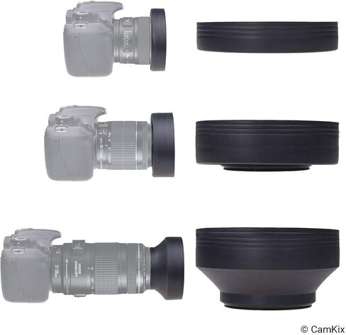 55mm Set of 2 Camera Lens Hoods - Rubber (Collapsible) + Tulip Flower - Sun Shade/Shield - Reduces Lens Flare and Glare - Blocks Excess Sunlight for Enhanced Photography and Video in Kuwait