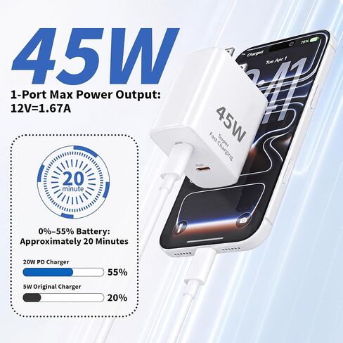 Apple 17e Fast Charging Block,[Apple MFi Certified]45W Dual Port iPhone Charger Fast Charging Plug & 4 Pack 60W USB C Cable Cord[3/6/6/10FT]for iPhone 17/17 Pro/17 Air/16/16 e/16 Pro/16 Plus/15/15 Pro in Kuwait