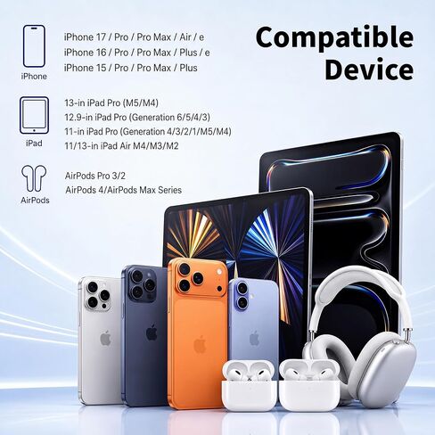 Apple 17e Fast Charging Block,[Apple MFi Certified]45W Dual Port iPhone Charger Fast Charging Plug & 4 Pack 60W USB C Cable Cord[3/6/6/10FT]for iPhone 17/17 Pro/17 Air/16/16 e/16 Pro/16 Plus/15/15 Pro in Kuwait