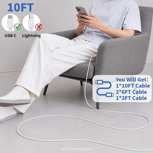 Apple 17e Fast Charging Block,[Apple MFi Certified]45W Dual Port iPhone Charger Fast Charging Plug & 4 Pack 60W USB C Cable Cord[3/6/6/10FT]for iPhone 17/17 Pro/17 Air/16/16 e/16 Pro/16 Plus/15/15 Pro in Kuwait