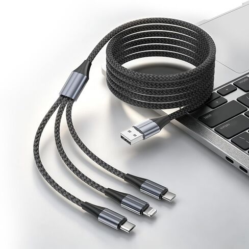 FEEL2NICE 3 in 1 Multi Charging Cable, 3-Pack 6 FT Multiple Device Charger Cord with USB C, Lightning and Micro USB Plugs for iPhone 17 16 15 14, Android Phones and Tablets, Gray in Kuwait