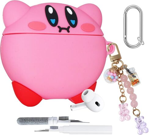 for AirPods Pro 3rd Generation Case Kirb 2025 Released, 3D Cute Cartoon Cool Funny Animal Anime Shockproof Silicone Cover Skin for AirPods Pro 3 Case Accessories with Bear Wrist Strap Kit for Boy Girl in Kuwait